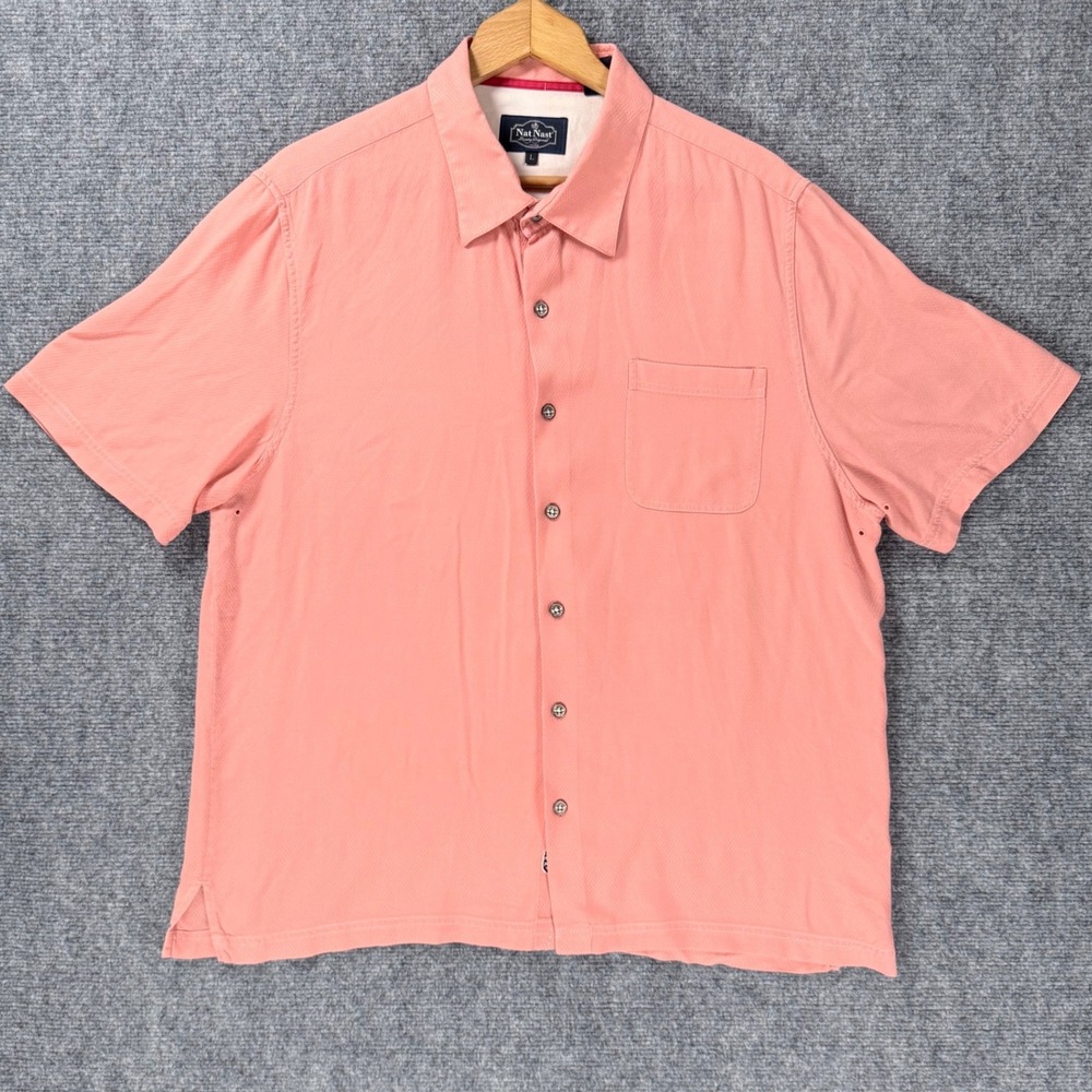 Nat Nast Luxury Originals Men's Large Coral Pink Silk Lyocell Button Up Shirt